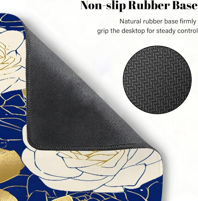 Large Mouse Pad Blue Gold Rose Non-Slip Rubber Long Gaming Desk Mat Big Computer Keyboard Mousepad Waterproof Protector Wristing Pad for Gaming Office Home Decorative 31.5 X 11.8 Inch