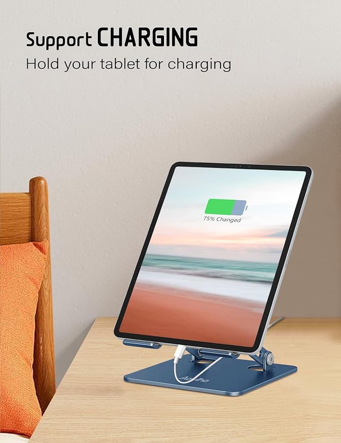 Aoviho Tablet Stand Holder for Desk Adjustable Tablet Holder - Foldable Aluminum Desktop Tablet Holder for iPad Samsung Galaxy Tabs Amazon Kindle Fire,All Tablets 4-12 inch,Navy Blue