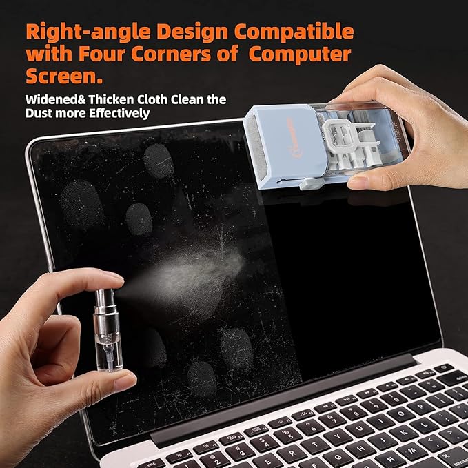 Keyboard Cleaner Laptop Cleaning Kit, Compact Keyboard Cleaning kit for Computer MacBook iPhone AirPods Pro, PC Electronic Cleaner Kit with Brush & Spray for Computer Screen, PC Camera Monitor, Blue