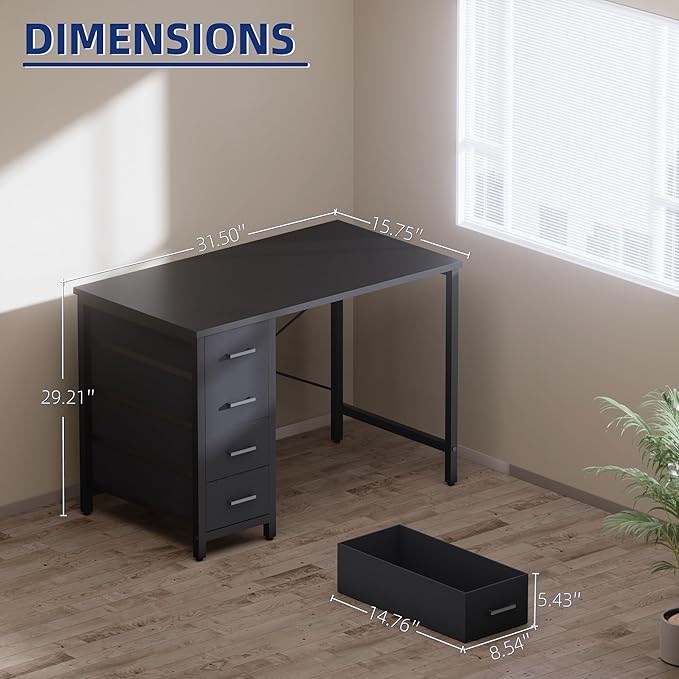 Pamray 32 Inch Computer Desk with 4 Drawers Small Office Desk for Home Bedroom Study Writing Simple Modern Computer Table Pink