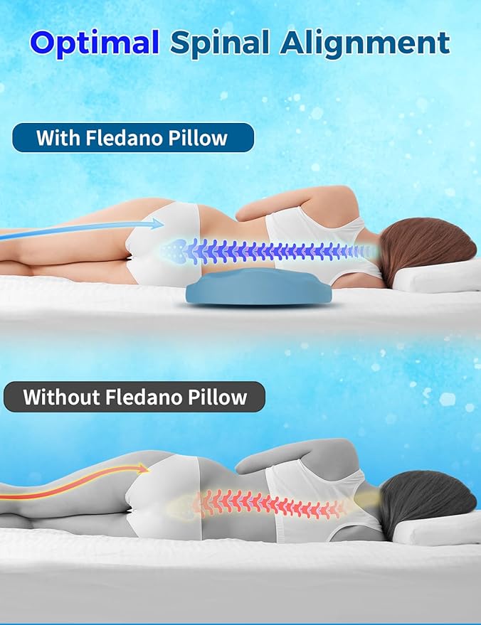 Fledano Lumbar Support Pillow for Bed – Memory Foam Lower Back Pain Relief Pillow for Sleeping, Ergonomic Lumbar Pillow for Side & Back Sleepers, Sciatica & Hip Pain Relief, Washable Cooling Cover