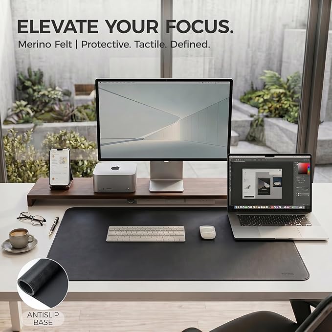 Large Desk Pad Non-Slip Desk Mat Protector for Keyboard Mouse Waterproof Vegan Leather Surface Faux Leather Laptop Mat Smooth Mouse Pad Premium Gift Tube Obsidian Black 47" x 17"