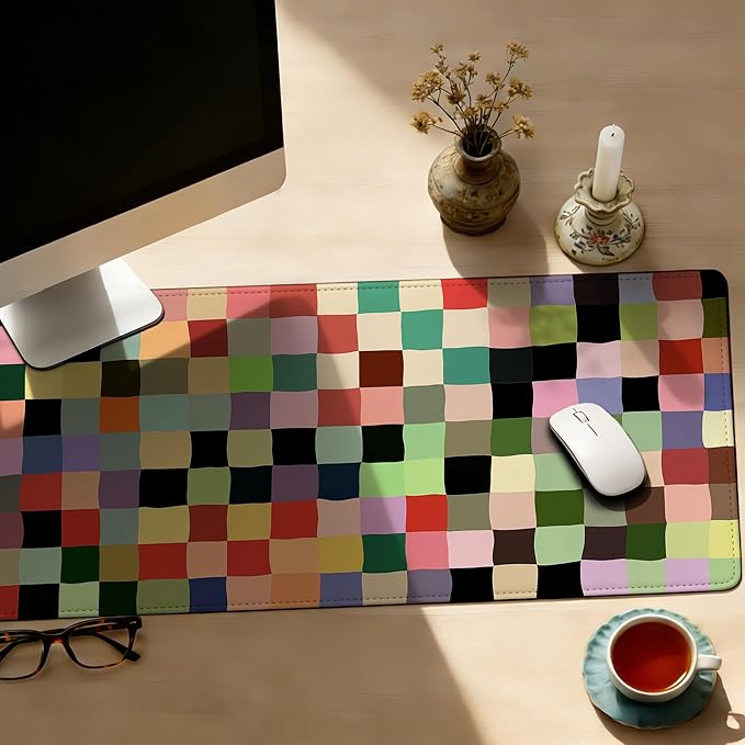 Large Gaming Mouse Pad Colored Squares Desk Mat,Non-Slip Rubber Base Stitched Edges,Extended Mousepad for PC,Laptop,Office,Home Decor(31.5 x 11.8 Inch)