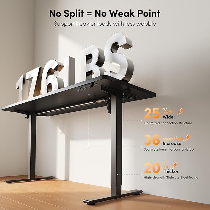FEZIBO One-Piece Standing Desk, 40"x24" Seamless Tabletop Electric Height Adjustable for Home Office, Study Rooms & Multi-Device Workstations, Black