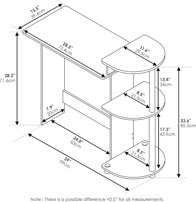 Furinno COMPACT Desk, 28.5" Wide Gaming Desk with Shelves, Computer Desk with Book Shelf, Office Desk for Home Office, Study Room, Dorm, Bedroom, French Oak