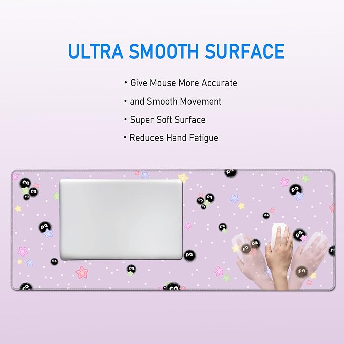 Cute Purple Mouse Pad,Large Kawaii Gaming Desk Mat(80x30cm),Star Sea Urchin Anime Lilac Decor Mousepad for Girls Women,Pastel Lavender Extended Girly Deskmat with Stitched Edges,31.5x12in
