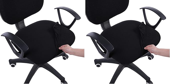 Smiry Stretch Jacquard Office Computer Chair Seat Covers, Removable Washable Anti-dust Desk Chair Seat Cushion Protectors - Black (Pack of 2)
