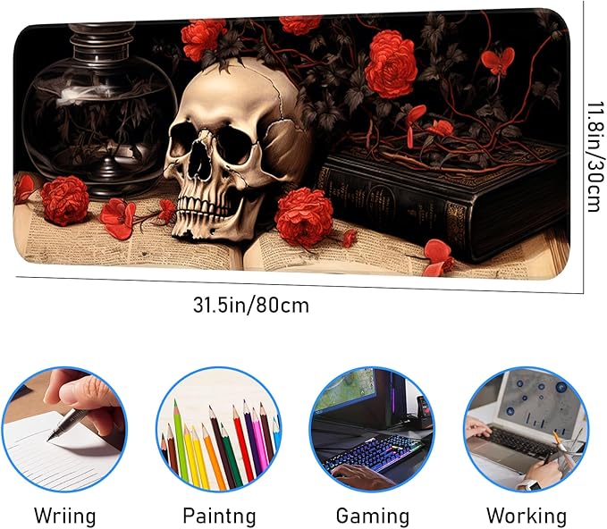 Mouse Pad, Premium Textured Waterproof Gaming Mouse Pad with Non-Slip Rubber Base, Large 31.5 x 11.8 Inch Desk Pad for Laptop, Office and Home (Floral)