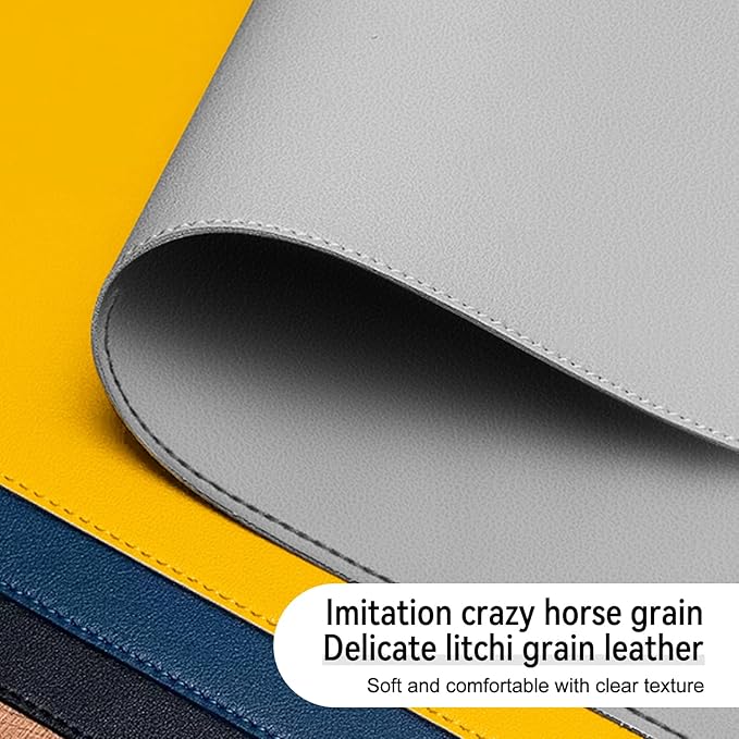 Dual Sided Leather Desk Mat - Waterproof Desk Pad - Ideal for Large Mouse Pad and Desk Mats on Top of Desks (Gray, 33"*13")