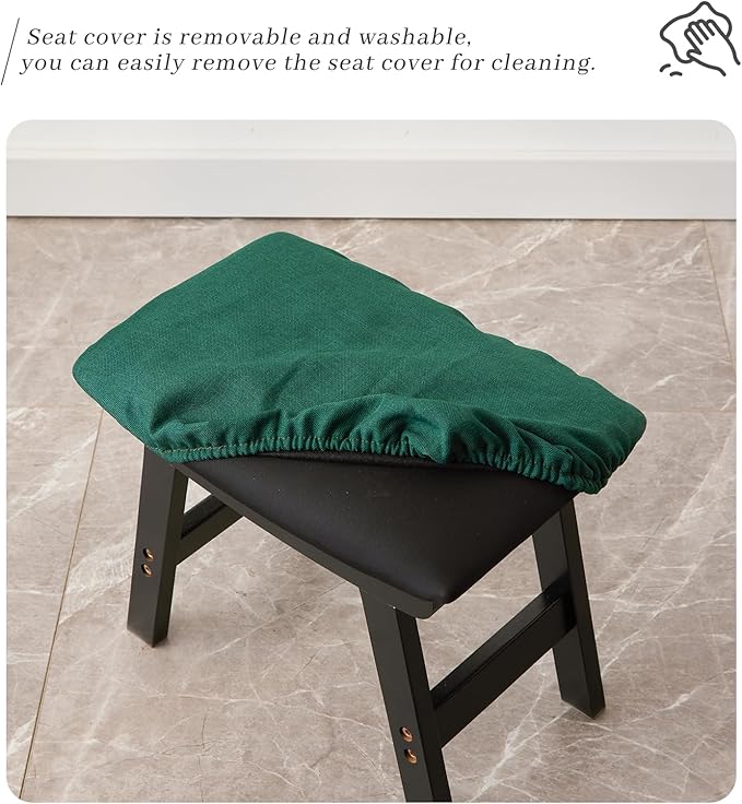 Kitsanery Foot Stool,Ottoman,Bamboo Small Sofa Foot Rest Under Desk,Extra Seating for Living Room, Bedroom and Kitchen (Black Stool Legs - Green Surface)
