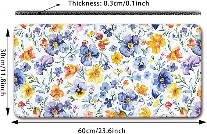 Desk Pad Protector, Office Desk Mat, Large Mouse Pad, Non-Slip Desk Blotter, 23.6x11.8 inch, Watercolor Flower