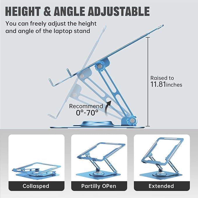 JOYEKY Laptop Stand for Desk, Adjustable Computer Stand with 360° Rotating Base, Ergonomic Laptop Riser for Collaborative Work, Foldable & Portable Laptop Stand, fits for All 10-16" Laptops