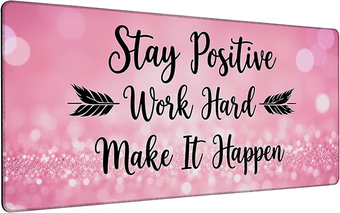 Stay Positive Mouse Pad,35.4 x 15.7 Inch Large Mouse Mat Non-Slip Rubber Stitched Edges for Writing Desk,Office,Home,Laptop