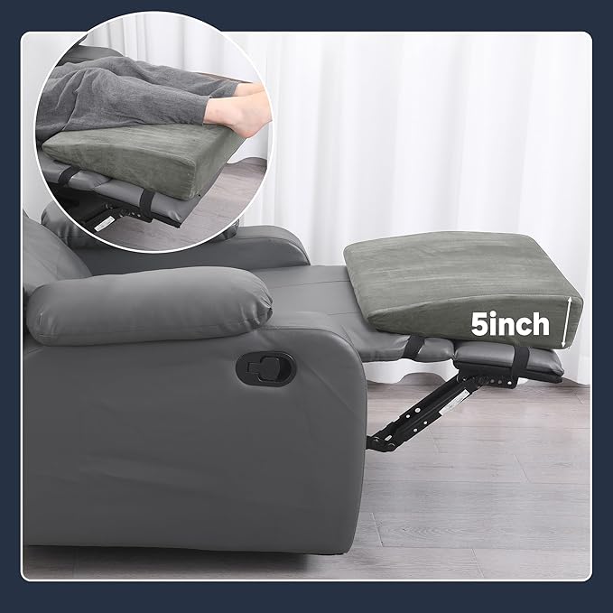 MABOZOO Wedge Recliner Leg Pillow, Foam Extra Large Foot Rest Cushion with Adjustable Straps, Recliner Footrest Extender Leg Elevation Pillow Wedge Pillow for Recliner, Bed, Sofa, Couch (Gray)