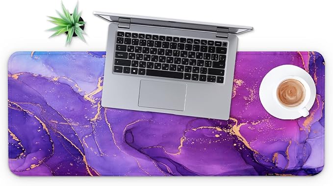 MAY FLOWER Gaming Mouse pad, Large Laptop Mousepad, Full Keyboard Mat, Long Computer Mouse Mat for Home and Office, Anti-Slip Rubber Base, 31.5 x 11.8 Inches (Purple Marble)