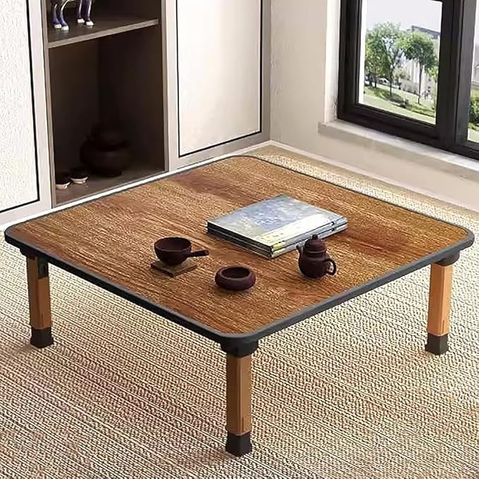 Japanese Wooden Folding Tea Coffee Tables, Square Floor Adjustable Low Table for Tatami Sitting On The Floor, Foldable Laptop Kotatsu Dining Table Meditation Bay Window Table (70 * 70cm)