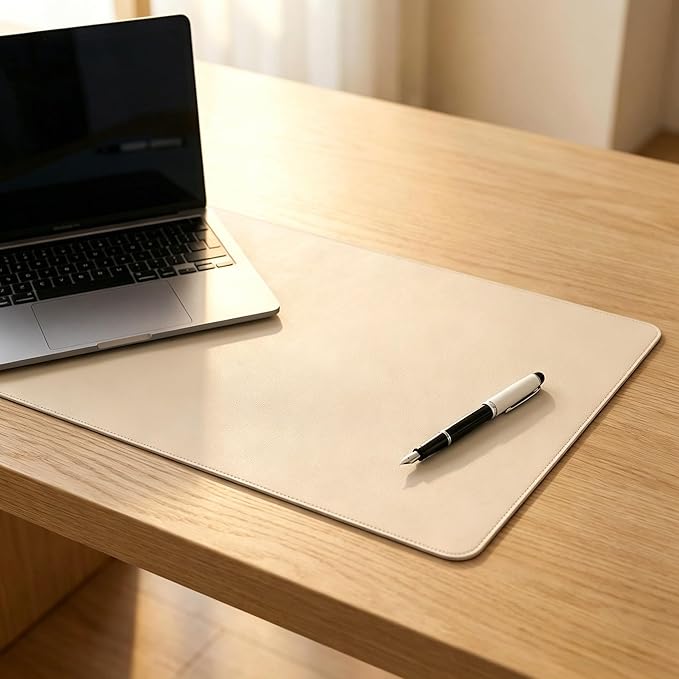 Leather Desk Blotter Pad 16.94 x 20.09 Inches, Flat, Non-Slip, Waterproof, Beige