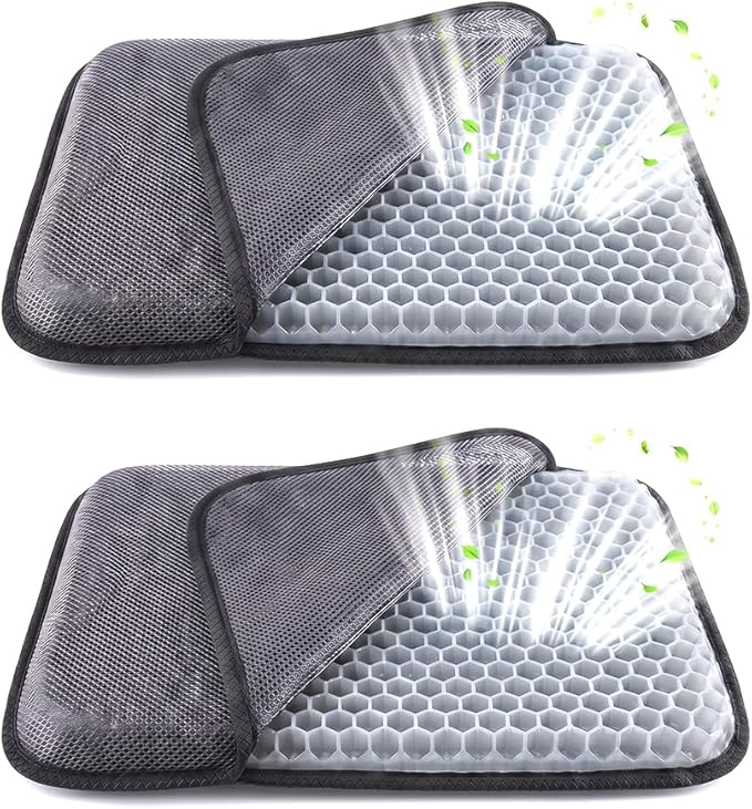 Gel Seat Cushion for Long Sitting, Cooling Seat Cushion, Breathable Honeycomb Design Absorbs Pressure Points Chair Pad for Office Chair, Wheelchair, Car & Truck (2)