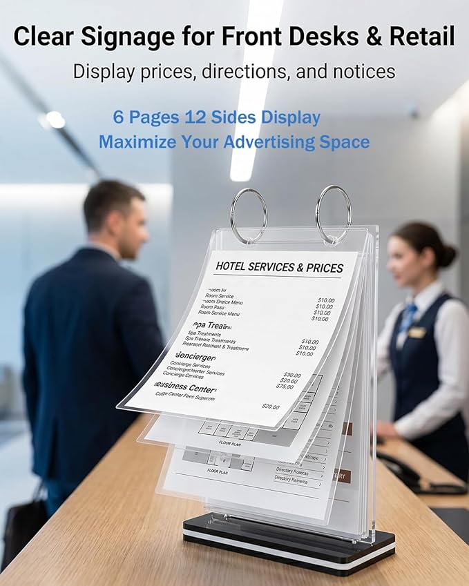 A5 T-shaped Multi Page Flip Acrylic Sign Holder,Page 6 Side 12 Suitable for Restaurants/Offices/Schools/Ad Display