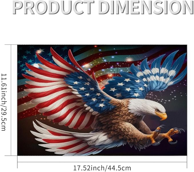 Placemats Set of 4 Heat-Resistant Rectangle Place Mats Independence Day Eagles Washable Plastic PVC Dining Table Mat Non-Slip Wipeable Woven Vinyl Placemat for Kitchen Patio Table Decor