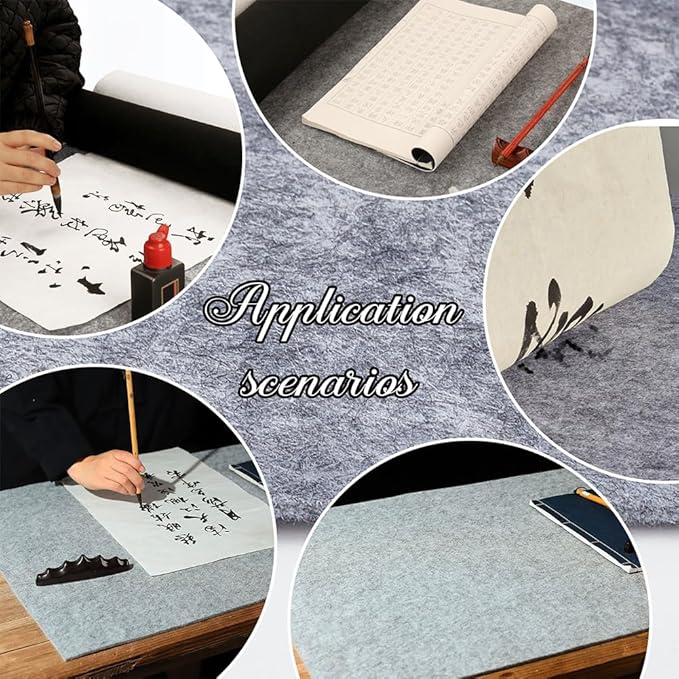 PH PandaHall 27.5 x 19.8 Inch Water Drawing Cloth, Gray Writing Felt Mat Chinese Calligraphy Mat Reusable Water Paper Felt Desk Pad for Painting Chinese Calligraphy Practicing Beginners
