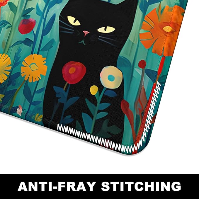 BOSOBO Large Mouse Pad, Desk Pad, XXL XL Extended Gaming Mouse Pad, Desk Mat for Office & Home, Long Keyboard Mat, Huge Mouse Pad, Desktop Full Cover 35.5 x 15.7 Inches, Black Cat and Folwers