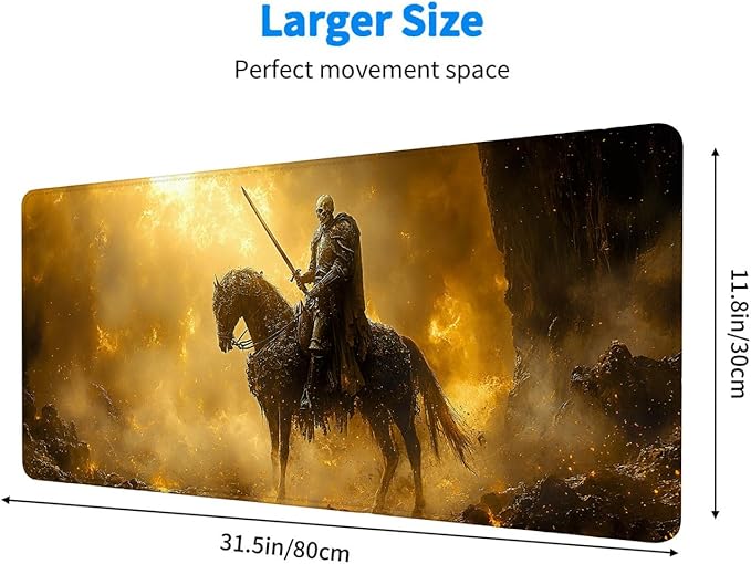 Skeleton Desk Mat Horse Sword Sunlight Cave XL Mouse Pad Large Mousepad Extended Laptop Keyboard Mat Gaming Desk Pad Mouse Mat Professional Desk Pad for Office Equipment 31.5x11.8 Inch