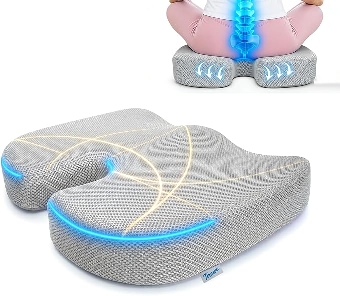 Coccyx & Tailbone Support Seat Cushion for Office & Car – Ergonomic U-Cutout Memory Foam for Sciatica, Pressure Relief, All-Day Comfort – Perfect for Desk Chair, Driving, Travel (Grey)