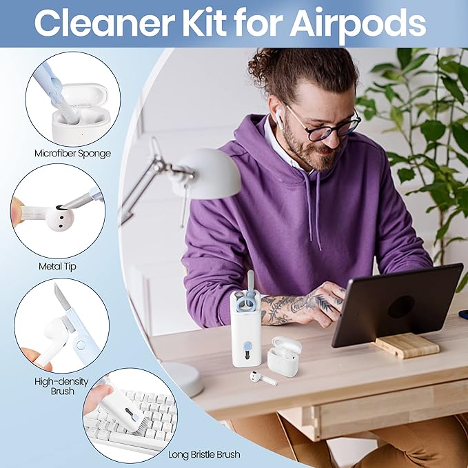 VUBOJO Laptop Screen Keyboard Earbud Cleaner Kit，Electronics Cleaning Tool for MacBook iPad iPhone Pro Cell Phone,airpod Cleaner kit,Computer Cleaning Tool Kit(Blue)