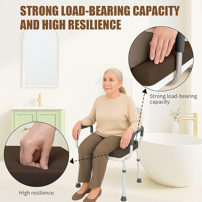 Shower Bench Cushion, Soft Chair Pad for Elderly Bathing, Easy to Clean & Quick Dry，Using 4D air Fiber Material, Suitable for Shower Cushion, Bathtub Baths, Poolside Rest，Brown