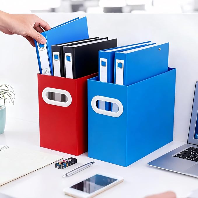 Purple Cardboard File Organizer, Storage Box for Hanging File Folders Letter Size, Portable Document Organizer with Handle for Home, School, or Office