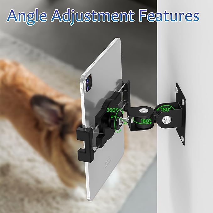 iPad Wall Mount, Tablet Wall Mount Holder - 360° Rotating Bracket, 180° Horizontal/Vertical Tilt Arm, Compatible with 4.7"-12.9" Devices Including iPad Pro, Mini, Air - Ideal for Home, Office
