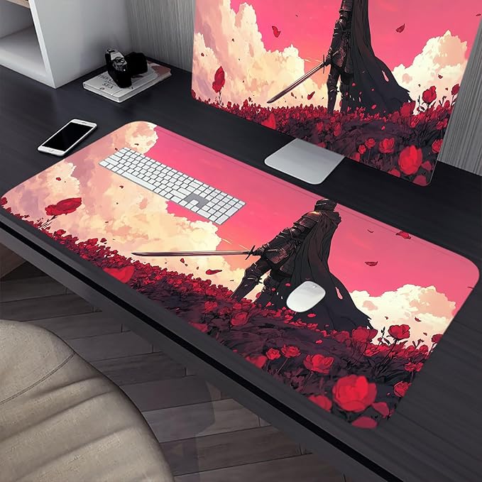 Medieval Knight XL Mouse Pad, Red, Pink, Polyester, 31.5"x11.8", Gaming Desk Pad