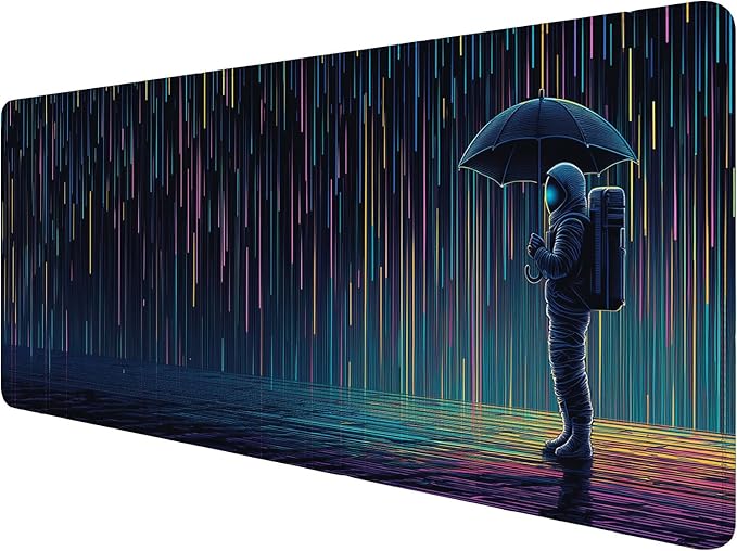 Funny Astronaut Gaming Mouse Pad Vertical Meteor Shower Rain Extended Mousepad Waterproof Stitched Edges Rubber Base Non-Slip Deskmap Computer Keyboard Mat 31.5x11.8 Inch