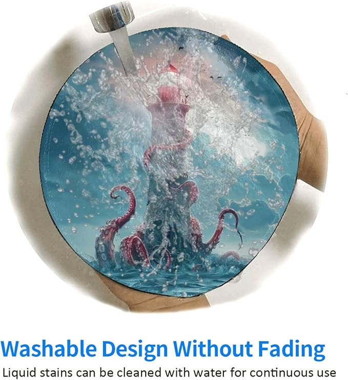 Octopus Round Mouse Pad Premium Textured Mouse Mat Washable Mousepads with Extended Stitched Edges Non Slip Rubber Base Small Mousepad 7.9 X 7.9 X 0.12 Inches