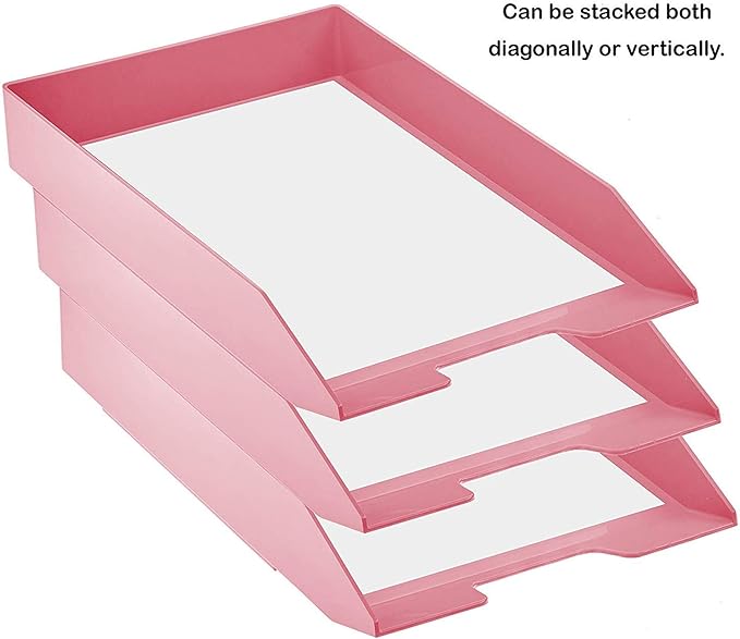 Acrimet Stackable Letter Tray Front Load, Letter Size, Stacking Document Desk Office Paper Organizer, Plastic, Solid Pink Color, 1 Unit