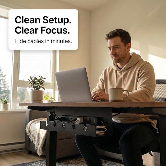 Under Desk Cable Management Tray No Drill, Cord Organizer for Desk, Wire Organizer, Cable Tray for Home Office Standing Desk, Wire Managment, Cord Hider, Set of 2 pcs (White)