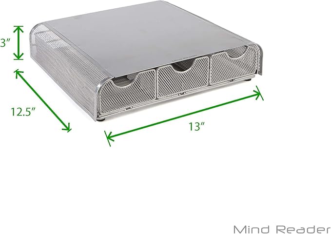 Mind Reader Perch Monitor Stand Desk Organizer, Silver Metal Mesh