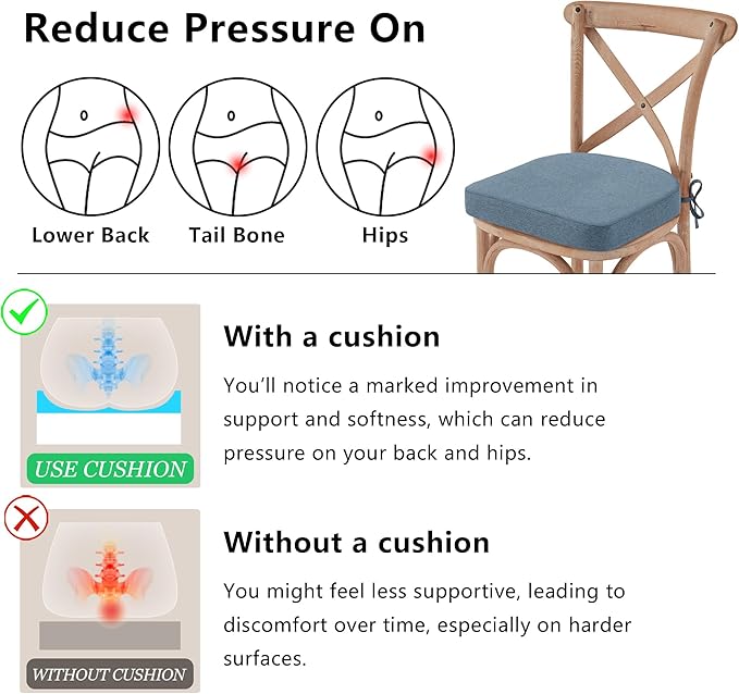 Nordjager Dining Chair Cushions Set of 6 Memory Foam Chair Cushion, Comfortable Dining Chair Pad Removable Slip Resistant Kitchen Chair Seat Cushion (6 Piece, Blue)