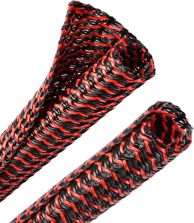 25ft PET Braided Cable Sleeve 1/2 inch(13mm) Wire Protector Cable wrap Wire Covers for Cords Cable Sleeves Cord Management Cable Management Sleeve(Red Black)