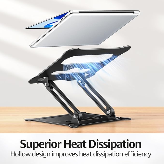 Urmust Aluminum Laptop Stand, Portable Laptop Riser, Adjustable Laptop Stand for Desk Foldable, Ergonomic Computer Notebook Holder for MacBook Air Pro HP, Office Desk Accessories (10-15.6'')- Black