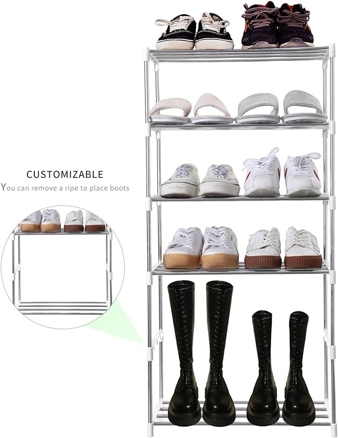 Jucaifu Stackable Small Shoe Rack, Entryway, Hallway and Closet Space Saving Storage and Organization (3-Tier, White)