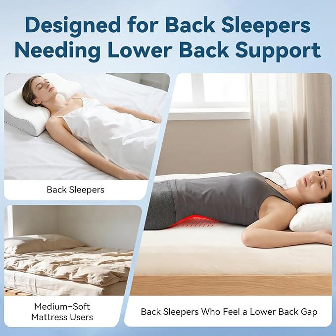 Adjustable Height Lumbar Support Pillow for Sleeping, Ergonomic Contour Lower Back Pillow for Bed with Breathable Washable Cover, Spine Alignment & Sleep Comfort, Blue