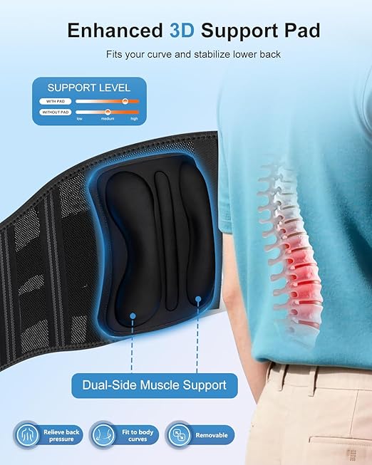 Dual X-Back Brace for Lower Back Pain Relief with Bionic Support System, 8X Powerful Lumbar Support Belt for Men Women, Back Support Belt with 3D Pad, Breathable Back Support Brace with Adjustable Strap for Herniated Disc, Sciatica, Heavy Lifting, Work