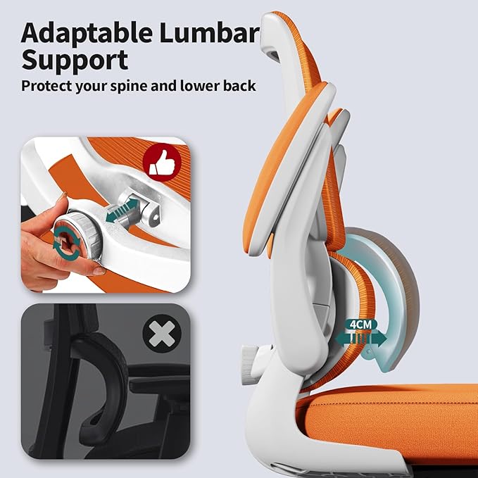 TRALT Office Chair - Ergonomic Desk Chair with Adjustable Lumbar Support, Mesh Computer Chair, Executive Chairs for Home Office Comfortable Lumbar Support (Orange)