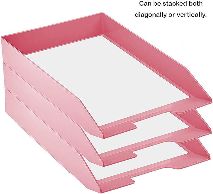 Acrimet Stackable Letter Tray Front Load, Letter Size, Stacking Document Desk Office Paper Organizer, Plastic, Solid Pink Color, 1 Unit