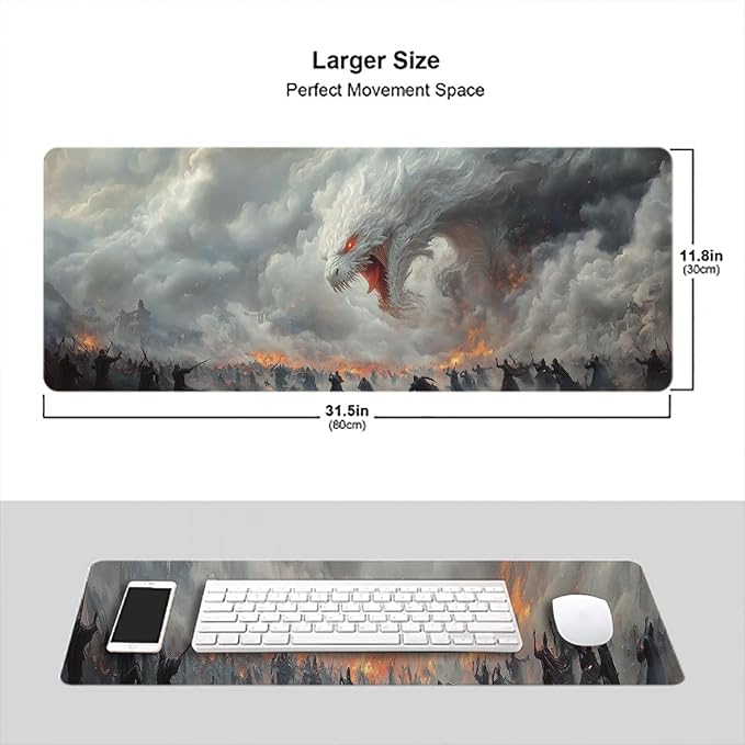 Dragon Extended Large Gaming Mouse Pad Mat, 31.5"x11.8", Polyester, Non-Slip Base, Stitched Edge
