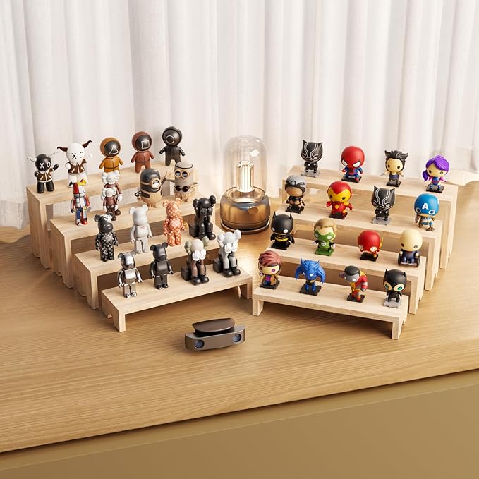 4 Tier Large Display Wooden Riser Stand 1 Set Decorative Rectangular Wood Racks 4 Pieces Stackable Perfume Organizer Cologne Stand Wood Dessert Table Display Set for Vendor Events (Wood color, 4PCS)