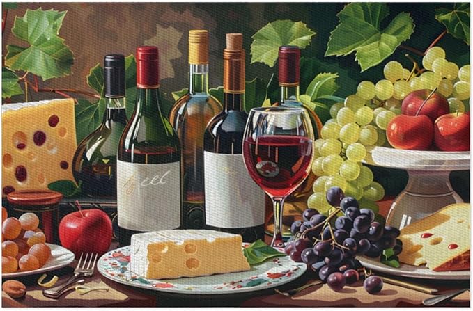 Placemats Set of 4 Heat-Resistant Rectangle Place Mats Grape Red Wine Washable Plastic PVC Dining Table Mat Non-Slip Wipeable Woven Vinyl Placemat for Kitchen Patio Table Decor