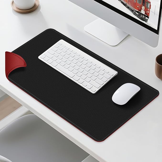 Dual Sided Leather Desk Mat - Waterproof Desk Pad - Ideal for Large Mouse Pad and Desk Mats on Top of Desks (Black, 25"*13")